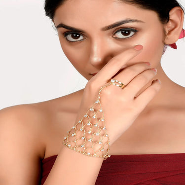 Glam Chain Ring Bracelet with Crystals