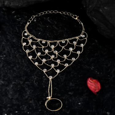 Glam Chain Ring Bracelet with Crystals