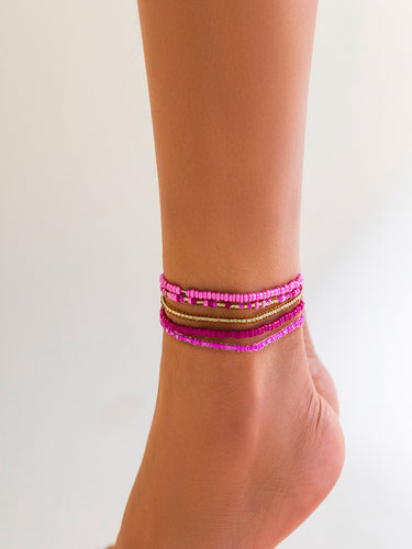 Pink Harmony Beaded Anklets (Set of 5)
