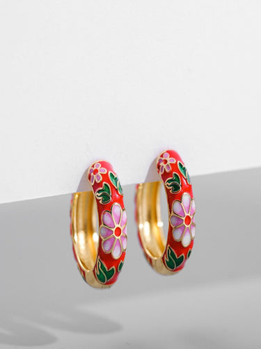 Myra Floral Enamel Hoops | Gold Plated