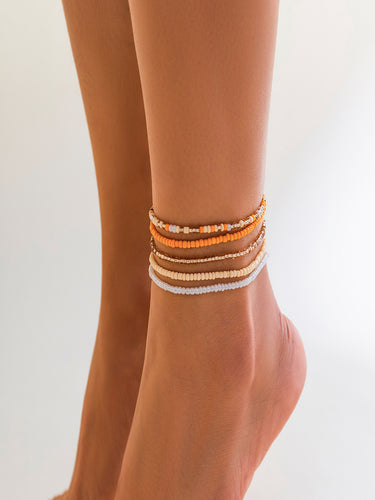 Desert Glow Beaded Anklets (Set of 5)