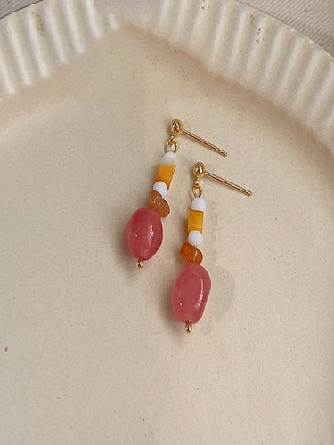 Sunset Ember Natural Stone Drops | Gold Plated