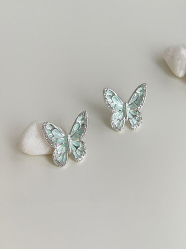 Mint Wings Butterfly Studs | Silver Plated