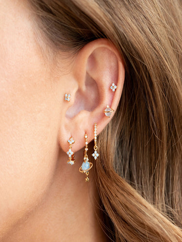 Aqua Blue Bloom Earring Set (for SINGLE EAR ONLY) | 18K Plated
