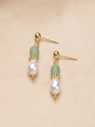 Mint Pearl Bloom Drops | Gold Plated
