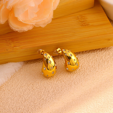 Encrusted Water Drop Earrings | 18K Plated