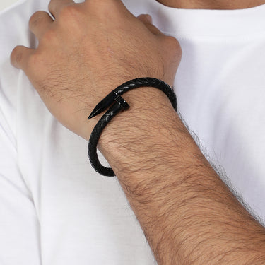Mens NailStrike Leather Band Bracelet