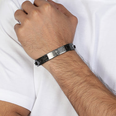 Mens Lord’s Prayer Black Steel Cross Bracelet