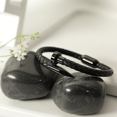 Mens NailStrike Leather Band Bracelet