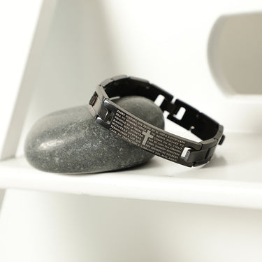 Mens Lord’s Prayer Black Steel Cross Bracelet