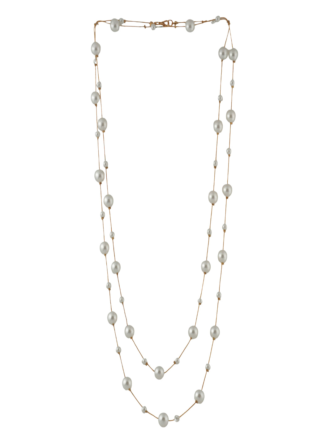 Iva Layered Long White Pearl Necklace