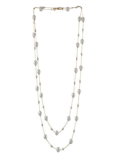Iva Layered Long White Pearl Necklace