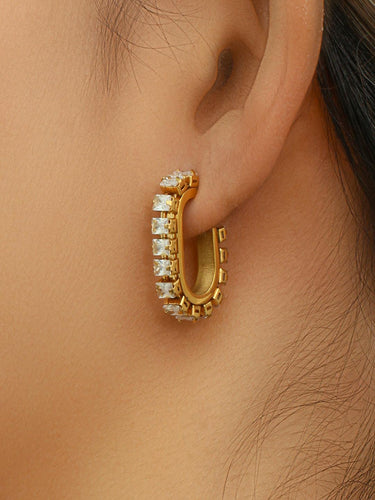 Baguette Zircon Hoop Earrings | 18K Plated