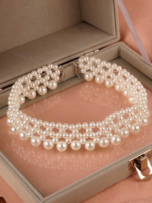 Audrey Layered Pearl Choker Necklace
