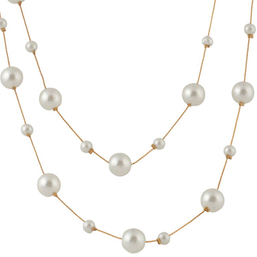 Iva Layered Long White Pearl Necklace