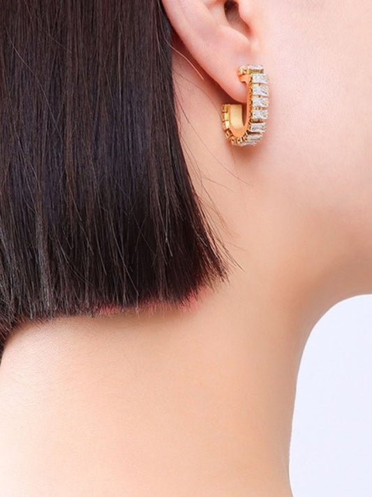 Baguette Cubic Zircon Hoops | 18K Plated