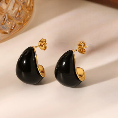 Black Resin Teardrop Earrings Studs