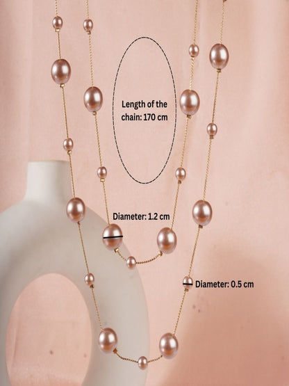 Iva Layered Long Pink Pearl Necklace