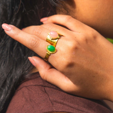 Green & Pink Natural Stone Ring by aquastreet