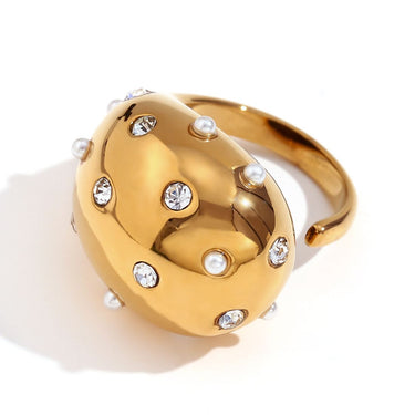 Chunky White Encrusted TearDrop Ring | 18K Plated