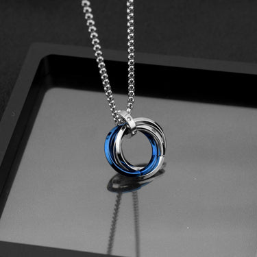 Mens Tri Circle Blue Ring Pendant
