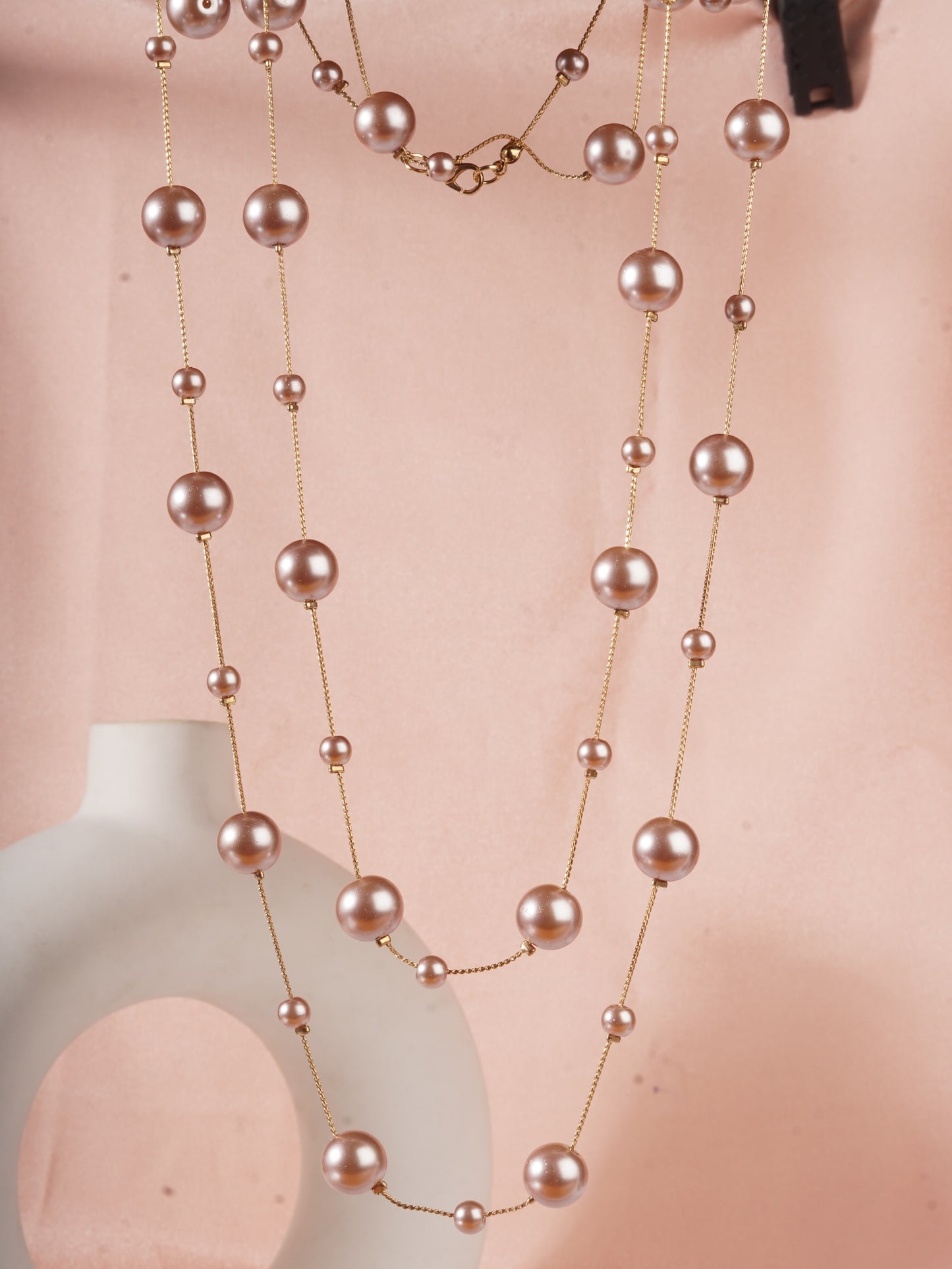 Iva Layered Long Pink Pearl Necklace