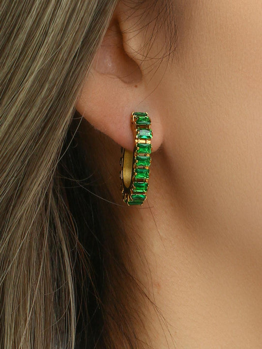 Baguette Zircon Hoop Earrings | 18K Plated