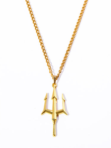 Mens Trident Pendant Necklace | 18K Plated