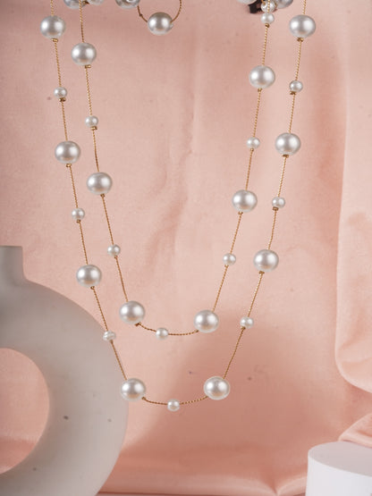 Iva Layered Long White Pearl Necklace