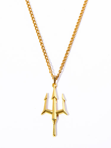 Mens Trident Pendant Necklace | 18K Plated