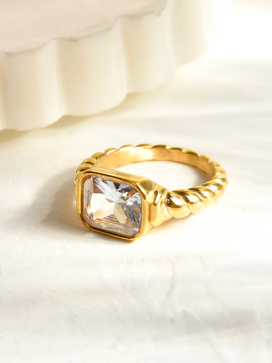 Gold Mens Mod Stone Ring | 18K Plated