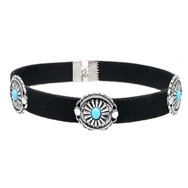 Black Retro Metal Plated Suede Collar/Choker Necklace