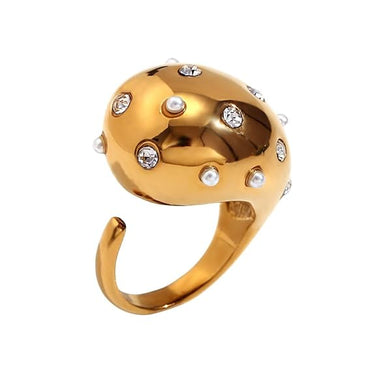 Chunky White Encrusted TearDrop Ring | 18K Plated