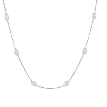 Silver Glow Oval Pearl Necklace