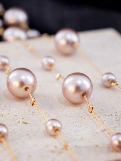 Iva Layered Long Pink Pearl Necklace
