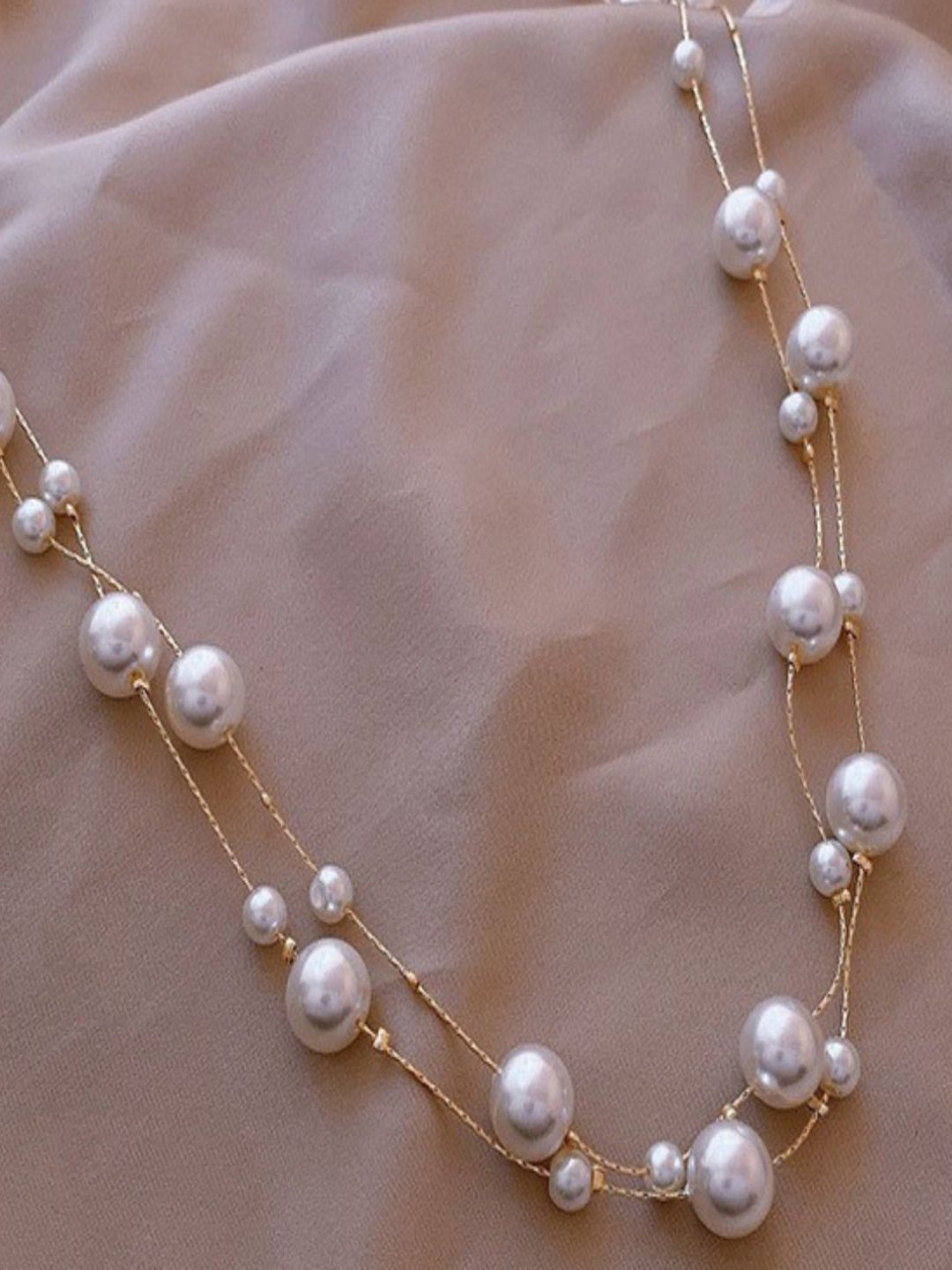 Iva Layered Long White Pearl Necklace