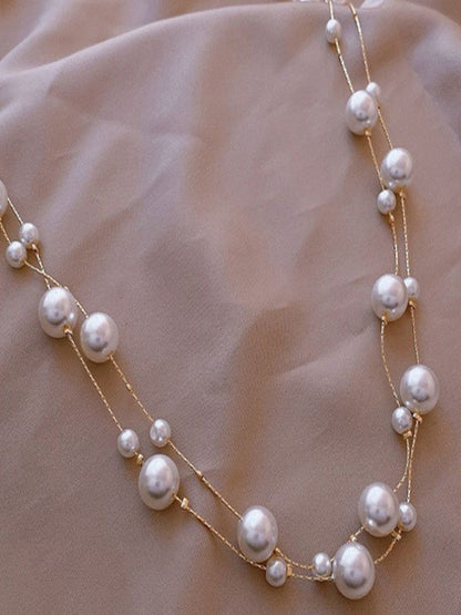 Iva Layered Long White Pearl Necklace