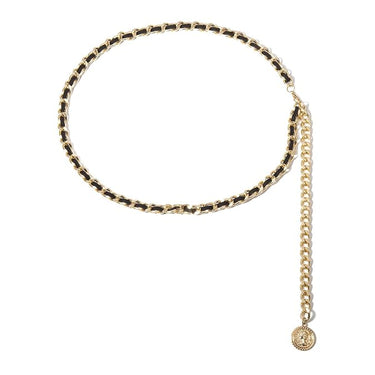 Black Flannel Woven Chunky Metallic Waist Chain