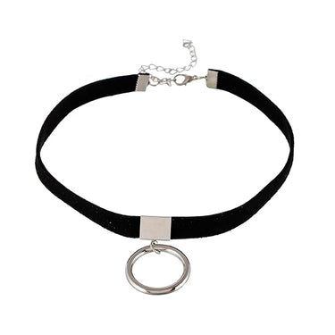 Midnight Drop Black Leather Choker Necklace