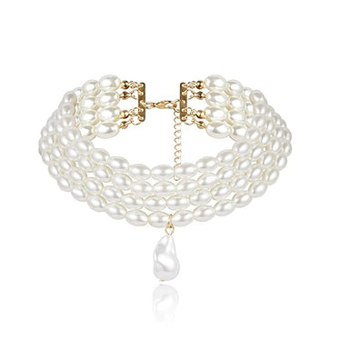 Regal Pearl 4 Layered Bar Choker Necklace