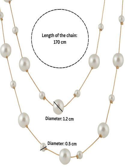 Iva Layered Long White Pearl Necklace