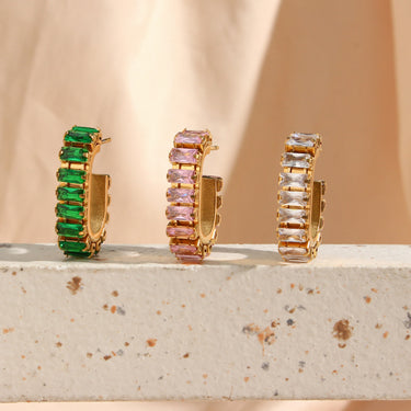 Baguette Zircon Hoop Earrings | 18K Plated