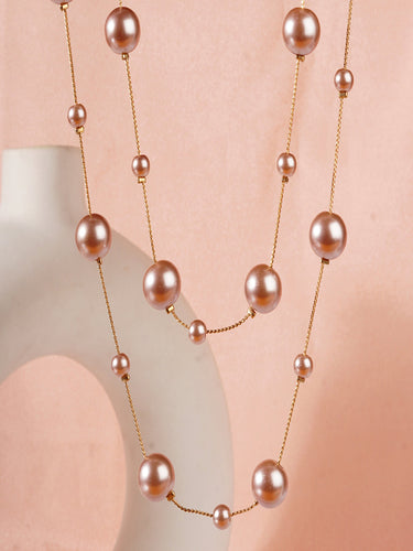 Iva Layered Long Pink Pearl Necklace