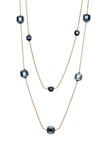 Midnight Luxe Black Crystal Layered Long Chain Necklace