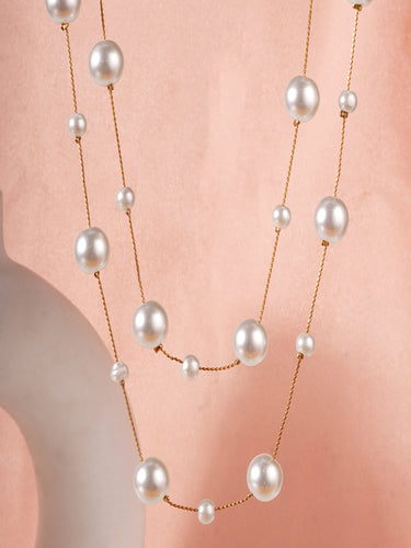 Iva Layered Long White Pearl Necklace