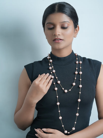 Iva Layered Long Pink Pearl Necklace
