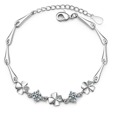 Clover/Heart Zircon Bracelet | 18K Rhodium Plated