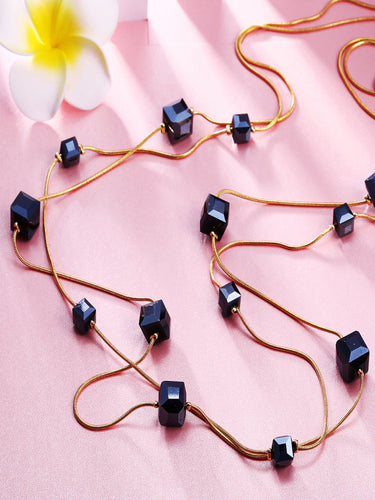 Midnight Luxe Black Crystal Layered Long Chain Necklace