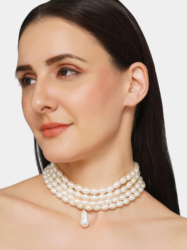 Regal Pearl 4 Layered Bar Choker Necklace
