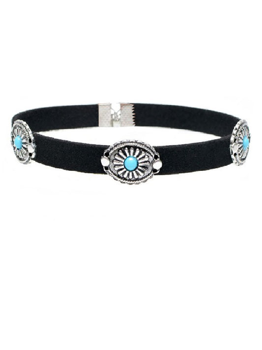 Black Retro Metal Plated Suede Collar/Choker Necklace